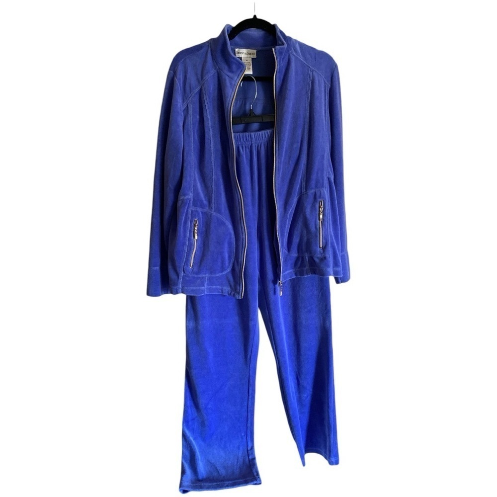 Vintage Tracksuit Pantsuit DRAPER’S & DAMON’S Velour Blue Medium Balletcore - Picture 9 of 11